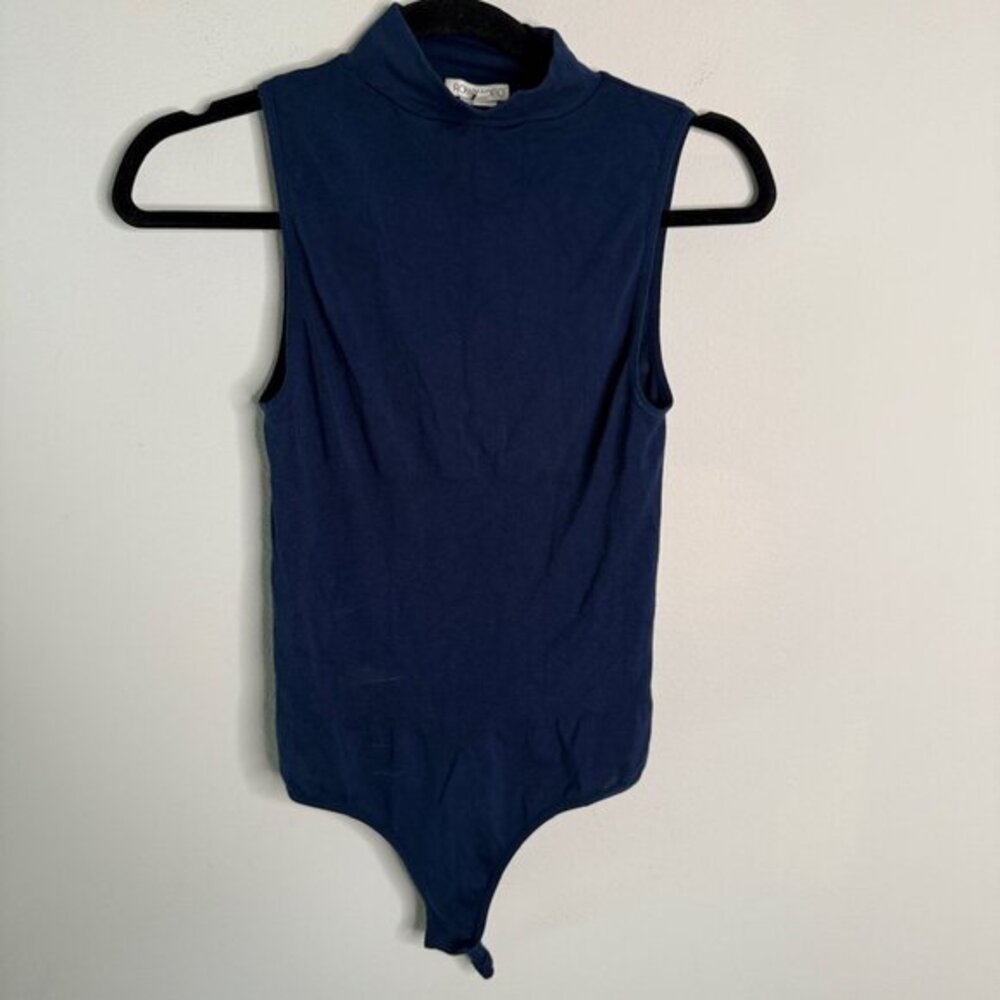 Ronny Kobo Women's Navy Mock Neck Sleeveless Bodysuit - Size S Small